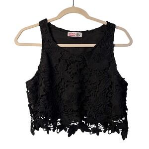 Style Nanda Womens Small Black Lace Floral Crop Top Sleeveless Blouse Casualwear